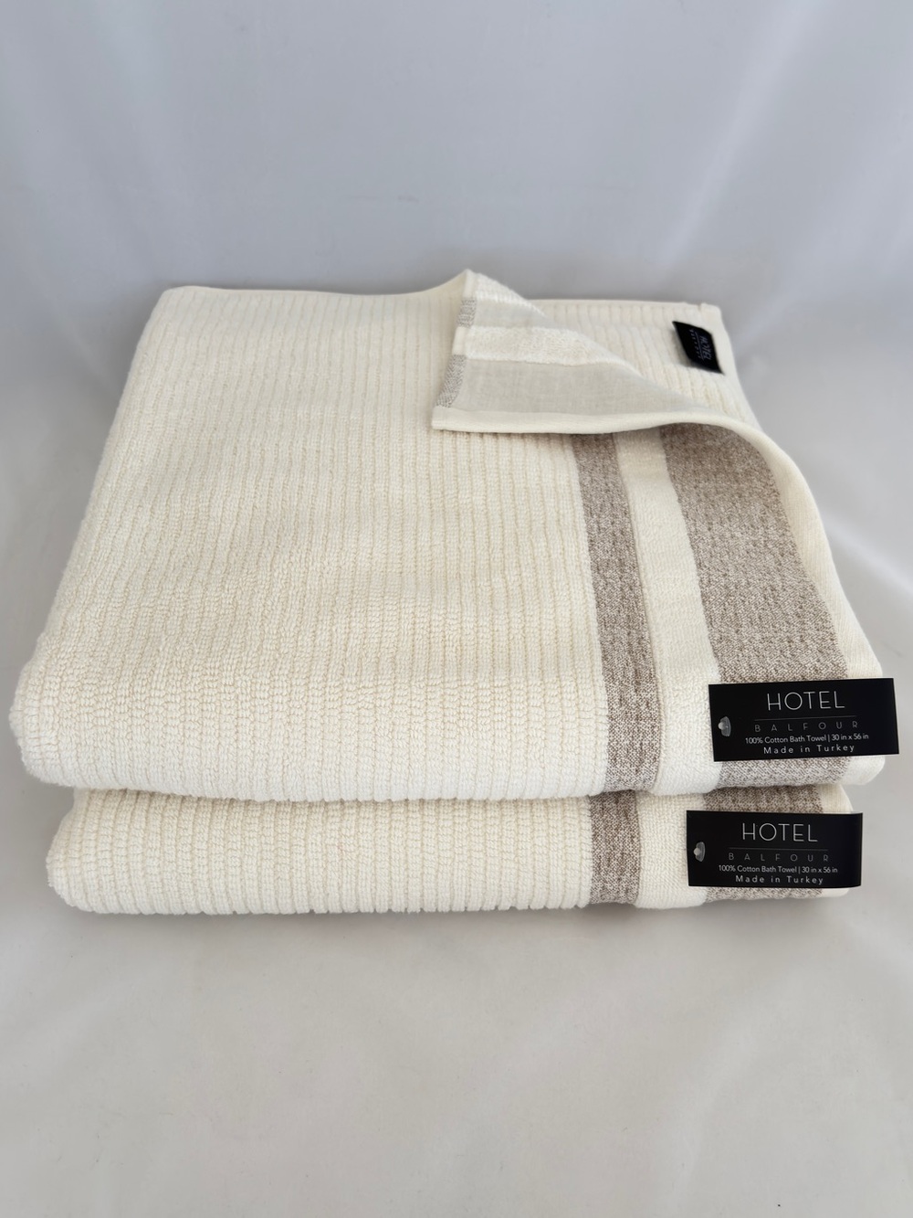 NWT 2Pc Hotel Balfour Turkish Cream Beige Bath Towel Set Made in Turkey Spa